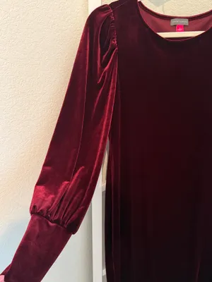 Vince Camuto Burgundy Velvet Puff Sleeve Midi Dress Women’s thumbnail 3