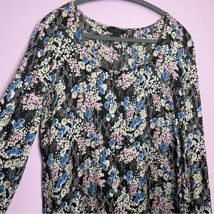 Vintage Express Slip Dress Long Sleeves Black Blue Ditsy Floral Y2K Large thumbnail 2