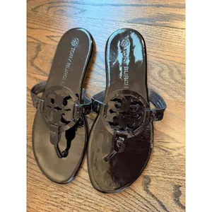 Tory Burch Miller Thong Sandal Women's Sz 7.5 Black patent Leather thumbnail 13