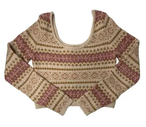 American Eagle AE Whoa So Soft Sz M Fair Isle Sweater Pink Cropped Boho Cozy New thumbnail 1