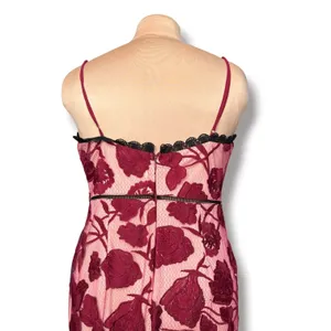Lulus Alluring Dream Burgundy Floral Mesh Lace Trumpet Midi Dress Large Romantic thumbnail 9