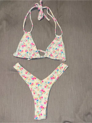 Kulani Kinis Bikini Set Medium Halter & Y Bottom, Forever Fairytale White Floral thumbnail 4