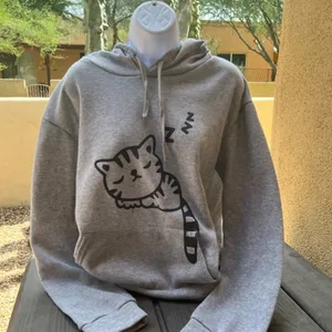 Sleeping Kitty Hoodie Gray Size XL thumbnail 2