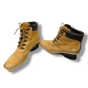 Timberland VTG Y2K wheat genuine leather lace up square toe wedge boots sz 8 thumbnail 6