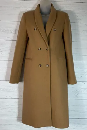 Rebel Queen camel double breasted wool blend pea coat size 42 thumbnail 1