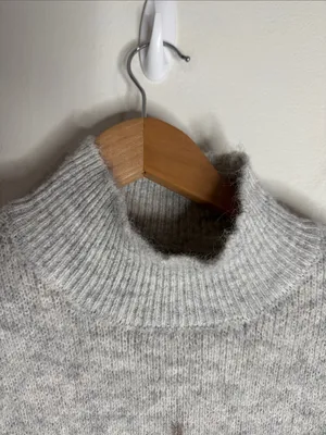 Ophelia Roe Turtleneck Two-Tone Heather Gray-Camel Geo Pattern Neutral Sweater S thumbnail 5