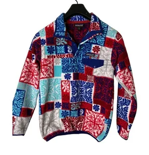 Patagonia Synchilla Makai totally red patchwork sweatshirt fleece XXS 25455 thumbnail 1