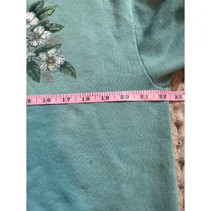 Vintage grandma collar sweatshirt white flower green size med thumbnail 8