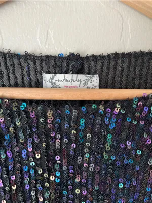 Free People Gold Rush Sequin Festival Top Long Sleeve Black Purple Size Medium thumbnail 4