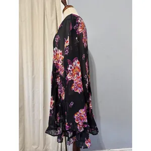 Cottagecore Womens Tunic‎ 2X Black Floral Sheer Mesh Babydoll Button Front Top thumbnail 9