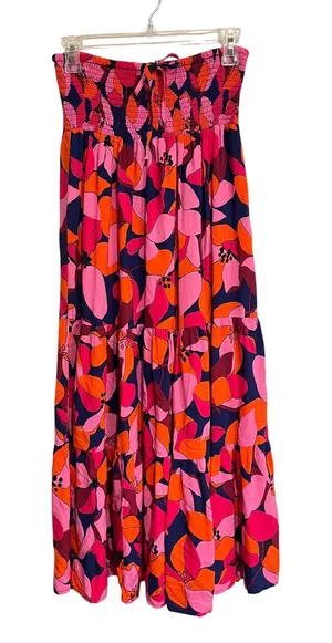 Abel the Label Anthropologie Dress Strapless Midi Pink Orange Floral Small thumbnail 1