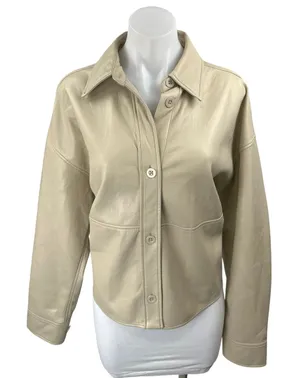 Aritzia Babaton Beige Faux Vegan Leather Button Up Shirt Coat Jacket Shacket M thumbnail 1