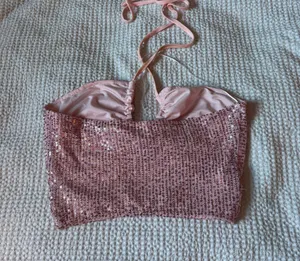 Pink sequin crop top thumbnail 2