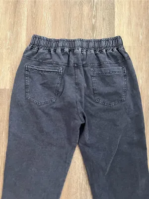 Zara Womens XL Jogger Charcoal Gray Washed Denim Pull On Straight Leg Jeans thumbnail 8
