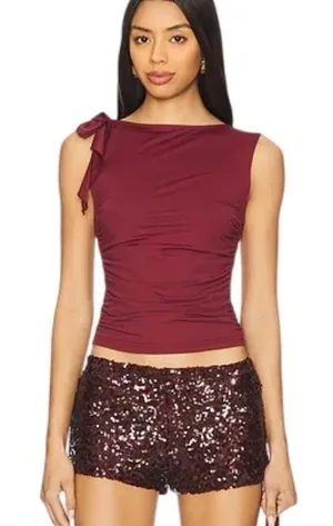 Lioness Rendezvous Burgundy Ruched Sleeveless Top thumbnail 1