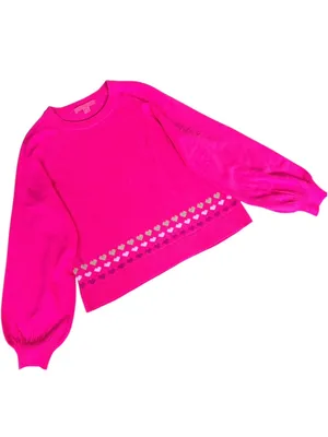 EUC Lilly Pulitzer Alyona Heart Jacquard Puff Sleeve Sweater Pink Size Medium thumbnail 3