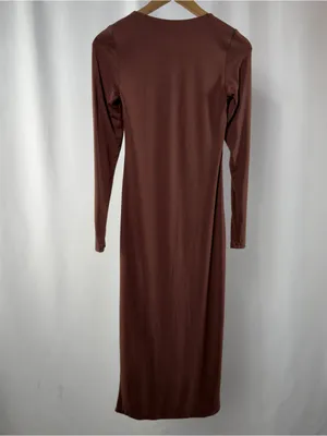 Klassy Network Long Sleeve Square Neck Bodycon‎ Midi Dress in Brown Size Small thumbnail 6