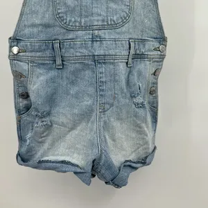 Old navy distressed medium wash denim blue jean shortalls overalls size XS thumbnail 5