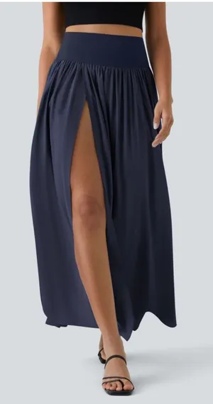 Halara Breezeful High Waisted Split Flowy Maxi Skirt Large Blue thumbnail 1