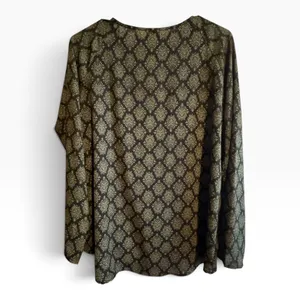 Forever 21 Wrap Blouse Womens Medium Green Black Excellent Damask Long Sleeve thumbnail 5