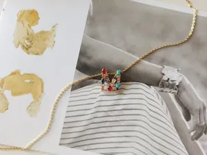 M Initial Necklace With Multi Stones Gold thumbnail 5
