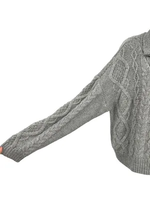 Lucky Brand Gray Cable Knit Half-Zip Pullover Sweater Womens Size Large thumbnail 5