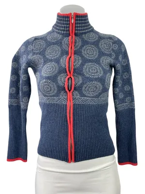 Krimson Klover Women's Blue Wool Full Zip Long Sleeve Turtleneck Sweater Top L thumbnail 1