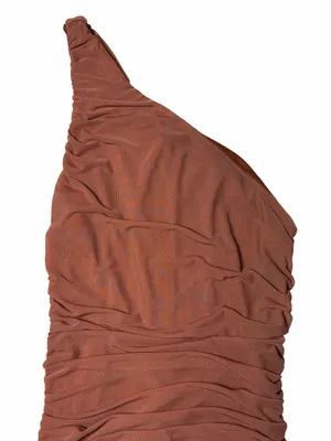 Lulus Already RSVP’d Brown Ruched One Shoulder Bodycon Midi Dress Womens M thumbnail 3
