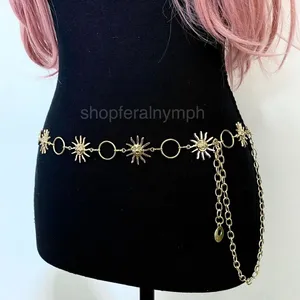 Gold Y2K Celestial Smiling Sun Open Ring Chain Belt, Fits 23-48 Inches, X7GA1333 thumbnail 4