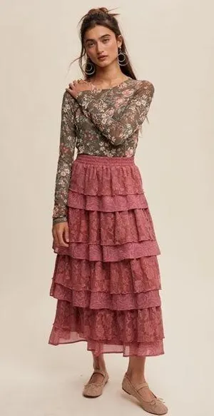 NWT Listicle Kendra Tiered Lace Skirt. Size Medium thumbnail 3