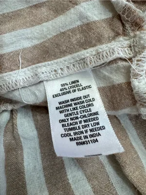 The Limited Linen Blend Tiered Midi Dress XL Beige White Stripe Tie Shoulderboho thumbnail 8