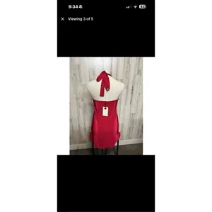 Rolla Coster Red Ribbed Halter Mini Dress Size Small NWT Stretch Bodycon thumbnail 2