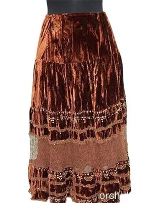 Cache Textured Sequin Bead Peek A Boo Lace Velvet Skirt Lined Beads New $168 NWT thumbnail 1