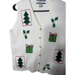 Crystal Kobe Womens Ivory Christmas Sweater Vest‎ Embroidered Holiday Trees M thumbnail 3
