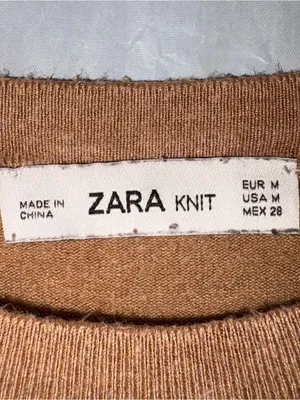 Zara Knit Sweater Womens Sz Med Brown Stretch‎ Gold Buttons Crewneck Basic thumbnail 5