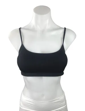 Weekday Ophelia Black Soft Ribbed Knit Spaghetti Strap Scoop Neck Bra Size L thumbnail 1