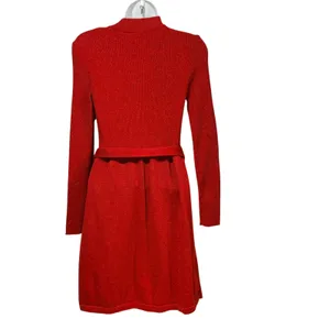 Free People Red Metallic Lurex Mock Neck Belted Ribbed Sweater Mini Dress Small thumbnail 4