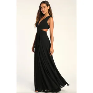 Lulus Vivid Imagination Black Cutout Maxi Dress Long Formal Chiffon Large NWT thumbnail 5