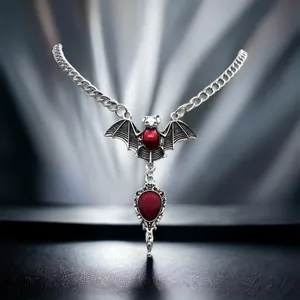 Gothic Party Style Special Bat‎ Red Mirror Pendant Zinc Alloy Necklace thumbnail 5