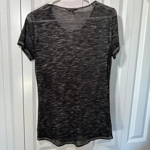 BKE‎ Top Womens S Black Burn out Space Dye Lattice V-Neck Lace Up Tee Grunge Y2K thumbnail 4