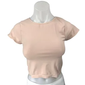 NEW Free People Orange Pink Short Sleeve Pullover Cropped Tee T-Shirt Top Size M thumbnail 1