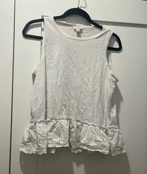J. Crew White Eyelet Hem Peplum Tank Top Size Medium thumbnail 2