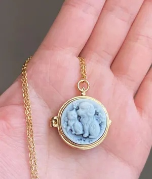 Handmade cute cat & dog antique boho retro vintage style necklace🐈🦮💙 thumbnail 3