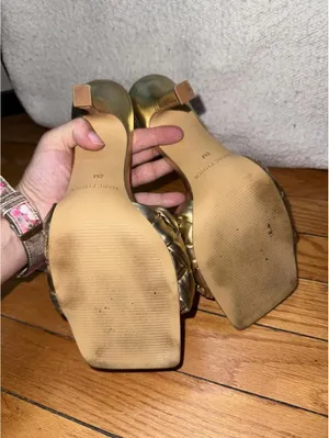 Marc Fisher gold metallic woven sandals #glamour #summer thumbnail 4
