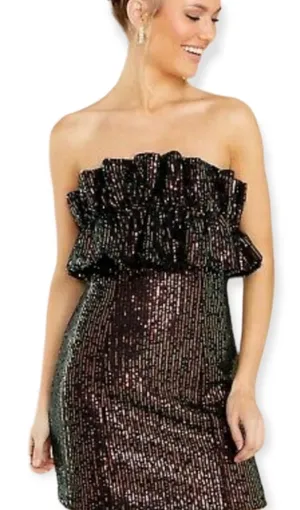 DO+BE Strapless Sequin Ruffle Detail Cocktail Mini Dress Black thumbnail 4