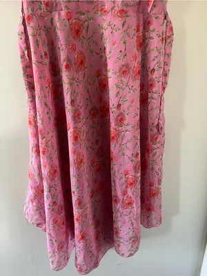 Pink Floral Flutter Sleeve Midi Dress 8 Cottagecore Feminine Church Modest thumbnail 3