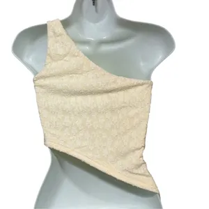 Princess Polly Womens One Shoulder Floral Jacquard Asymmetrical Crop Top Cream 4 thumbnail 4