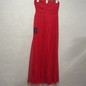 Lulus Queen Behavior Strapless Ruched Red Tulle Maxi Dress Size Small NWT thumbnail 5