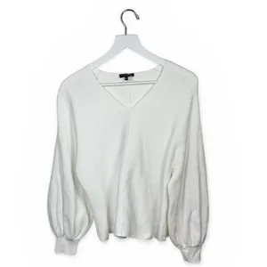 Revolve 1 State Balloon Sleeve V-neck Ribbed White Sweater W2264 Sz XL thumbnail 3