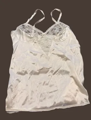 Vintage Ivory Satin Lace Camisole Top Adjustable Straps Off White Lingerie Camis thumbnail 1